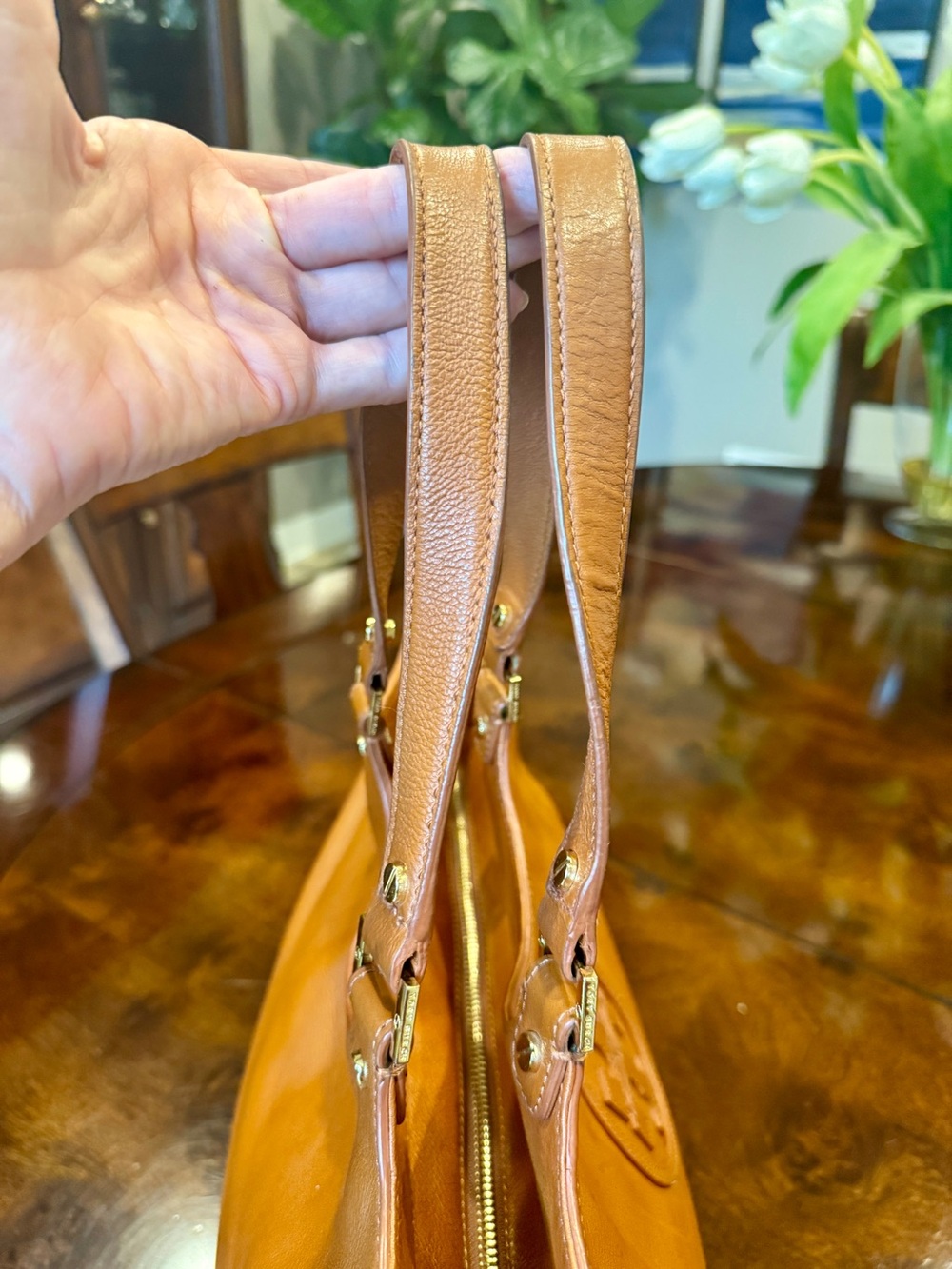 Tory Burch Cognac Leather Logo Tote - Picture 7 of 16